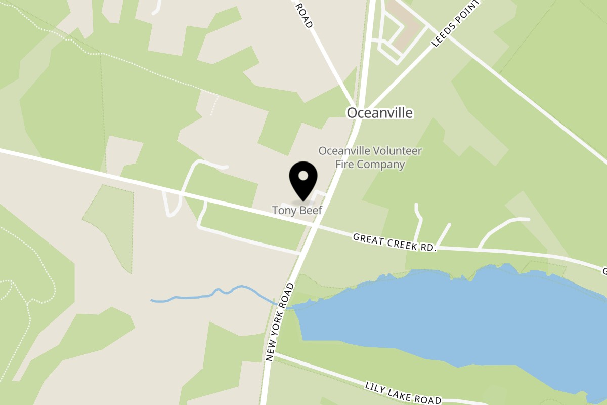 Map showing the location of Tony Beef Galloway on 195 S New York Rd in Galloway